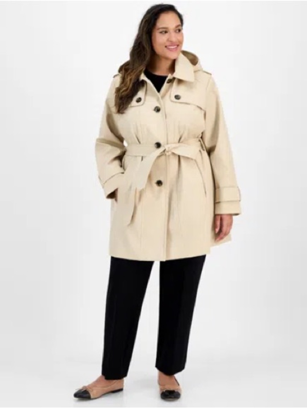 London Fog Beige Belted Trench Raincoat